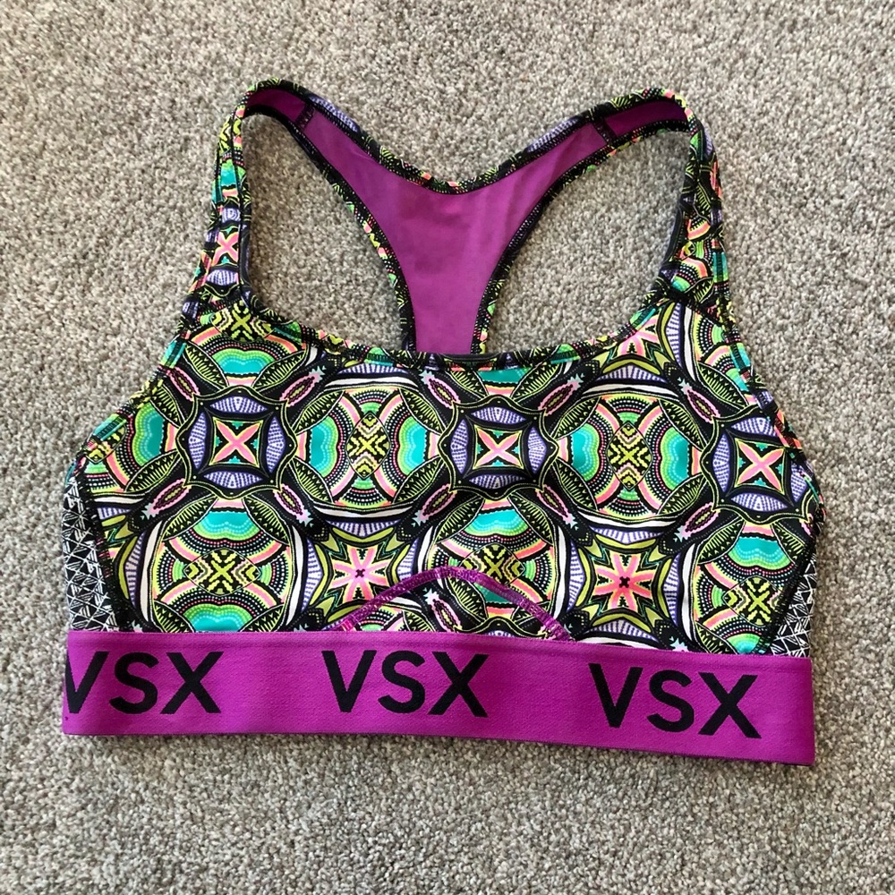 Victoria's Secret VSX Sports Bra Black Geometric Size Medium
